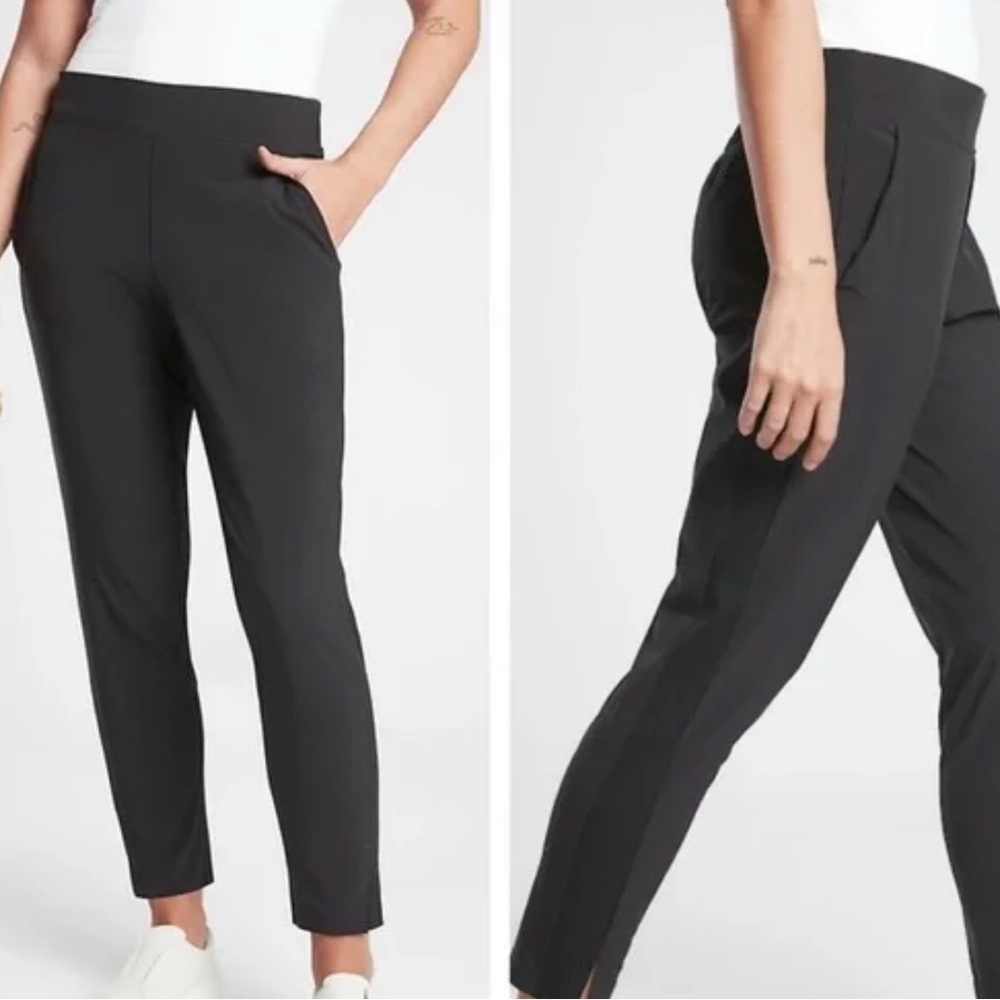 Athleta Brooklyn Ankle Pant Knit Panels Leg Black Joggers Size 6